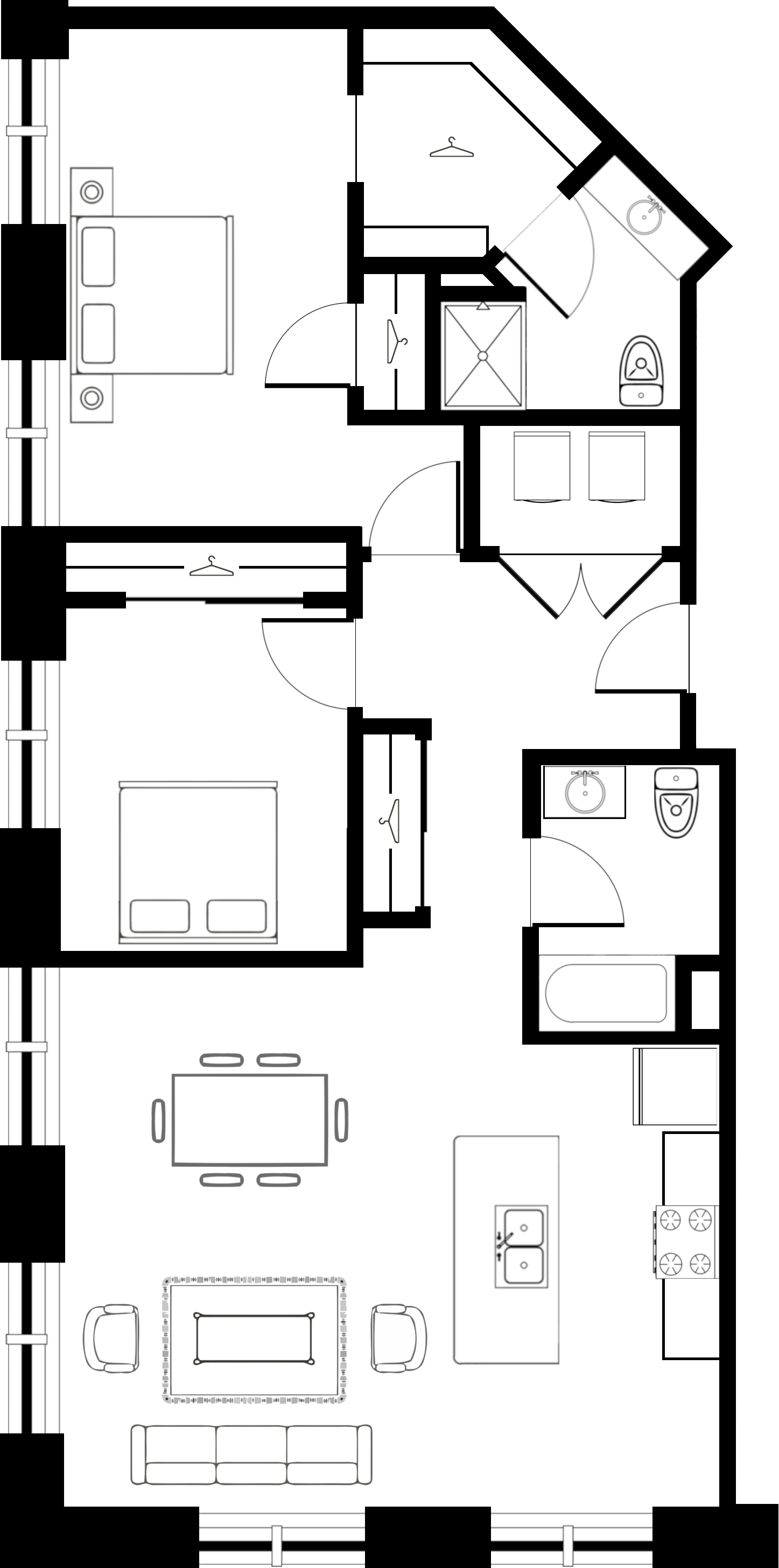 Floor plan for 2 beds, 2 baths, 1155 sqft